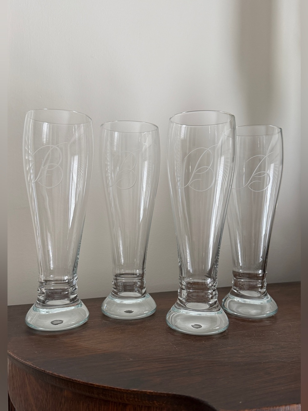Set of 4 Clear Etched Pilsner Glasses